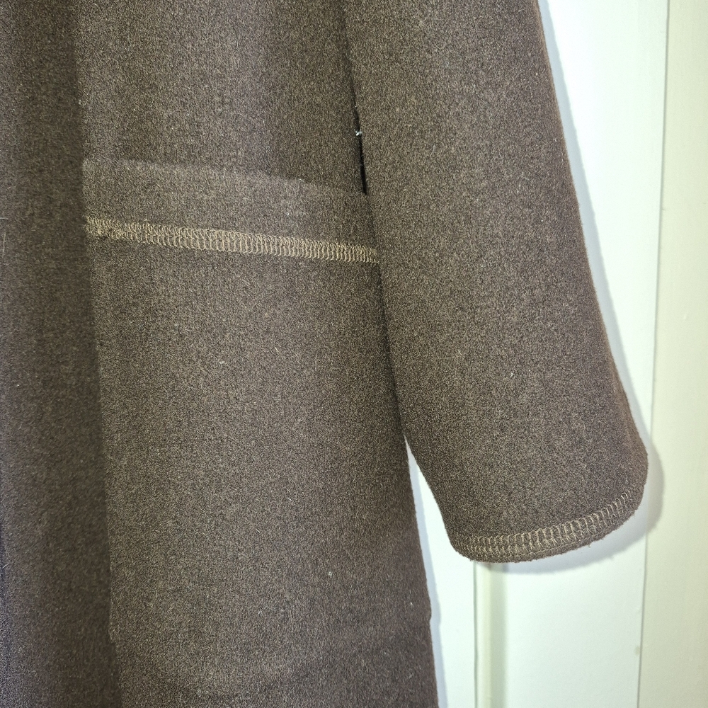 Eileen Fisher Dark Brown Mock Neck knee-length, relaxed fit wool coat, 1X - Picture 6 of 14